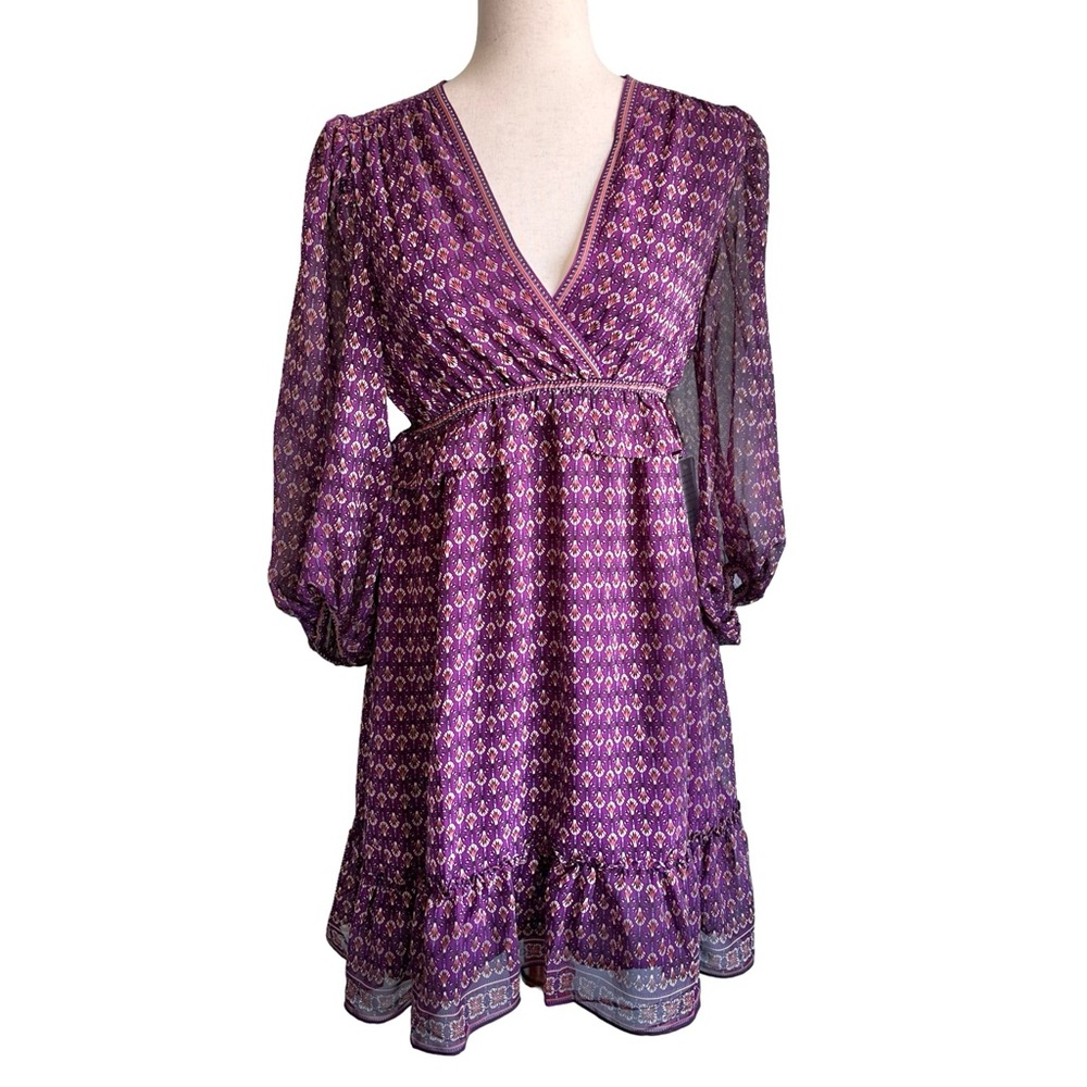 NWT Max Studio Purple Balloon Sleeves Dress Women's Small Boho Party‎ Summer
